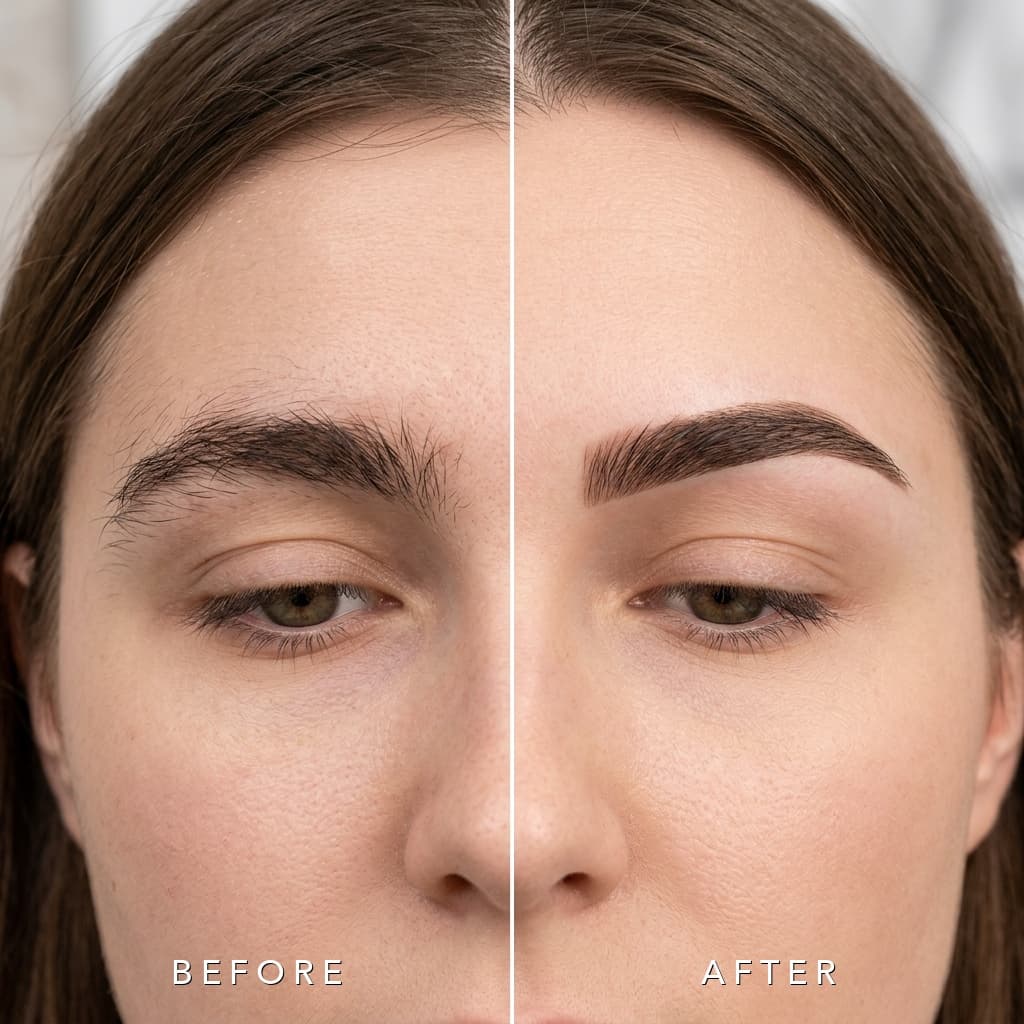 Before and after Precision Brow Waxing and Sculpting at Studio Luveria Aesthetics Charlottesville