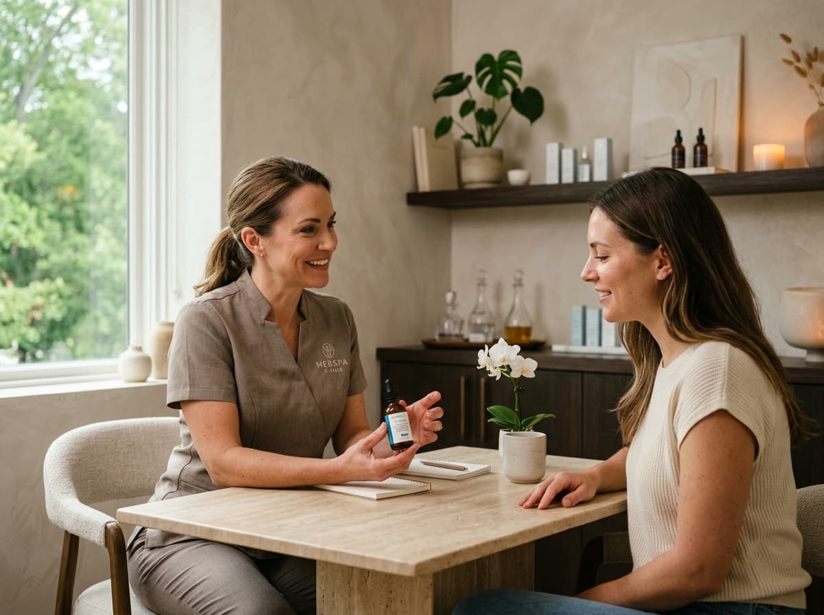 Master Esthetician Ms. Chanel Nguyen consulting with client at Studio Luveria