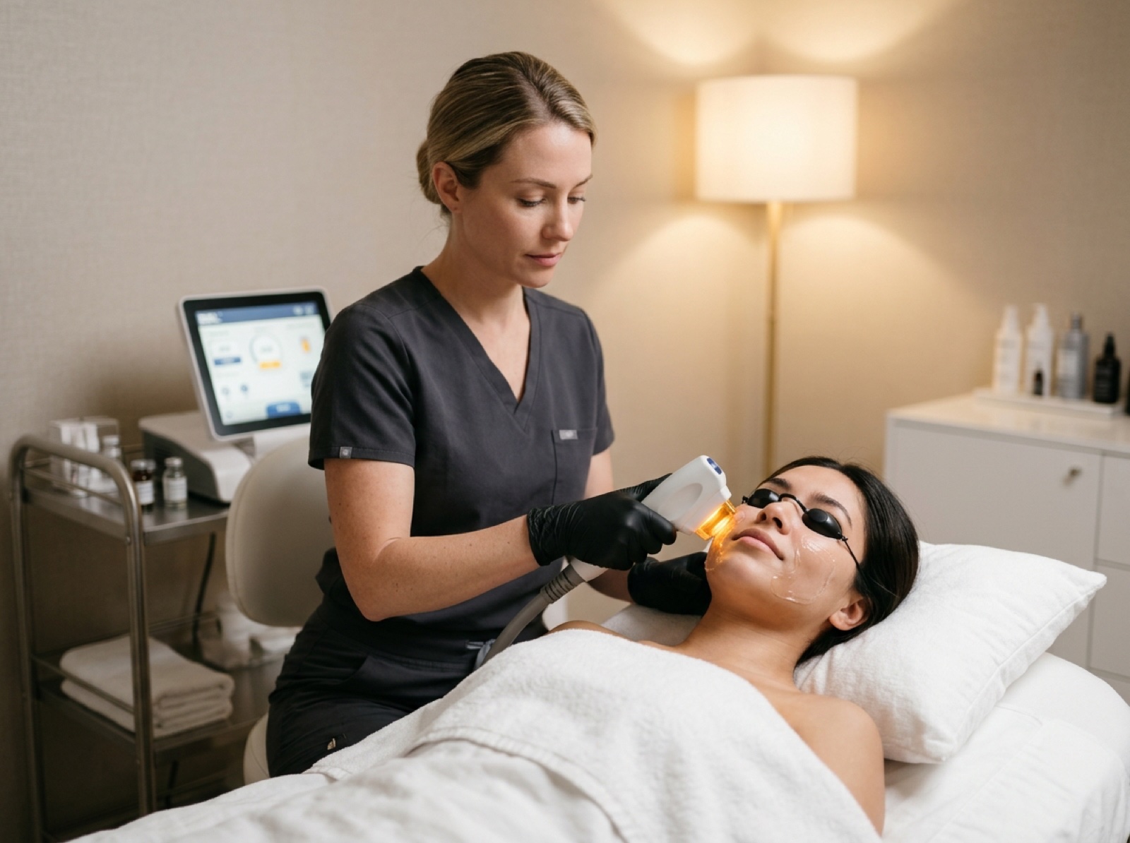 Patient receiving comfortable BBL photofacial light therapy at Studio Luveria